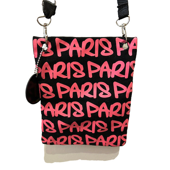 Women’s Robin Ruth Black and Fuchsia Pink Pairs Crossbody Small Purse Zip Pocket - Picture 4 of 5